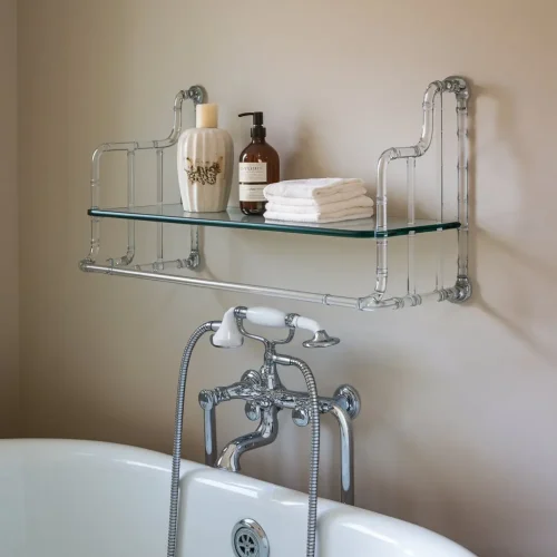 signature hardware farber collection glass bath shelf 5812